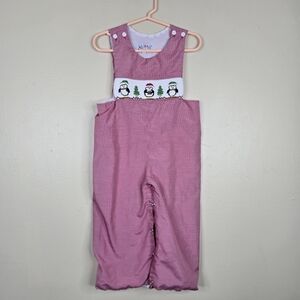 Molly Pop gingham smocked penguin christmas romper size 2t
